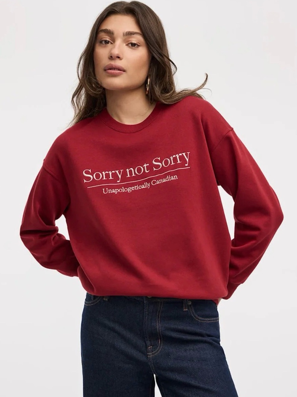 Reitmans Long-Sleeve Crew-Neck Fleece
Sweatshirt Sorry Not Sorry
